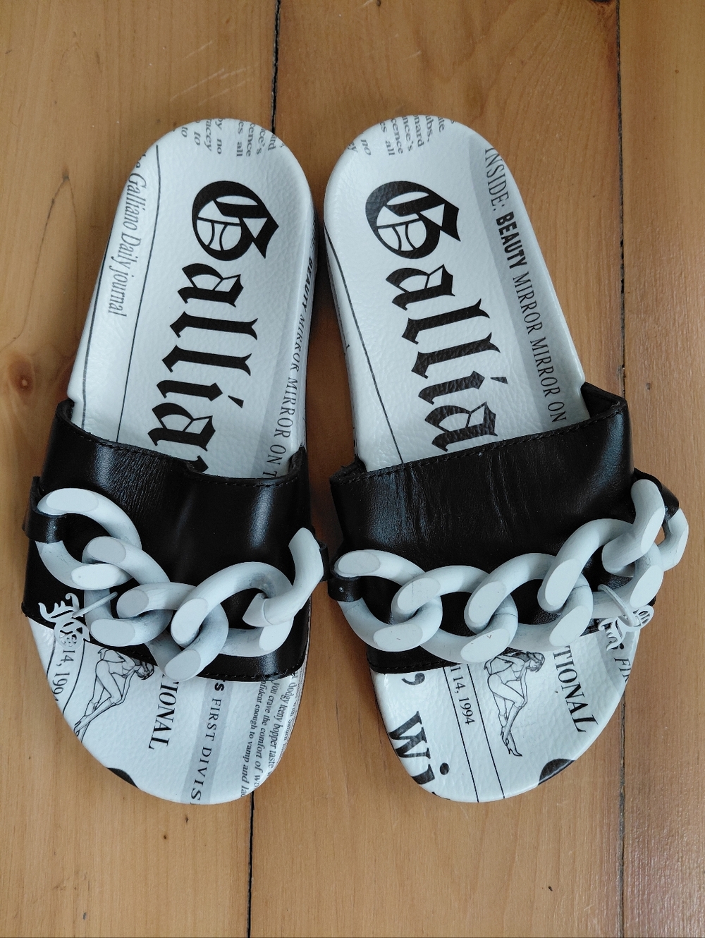 John Galliano Chain Leather Slides Size 5